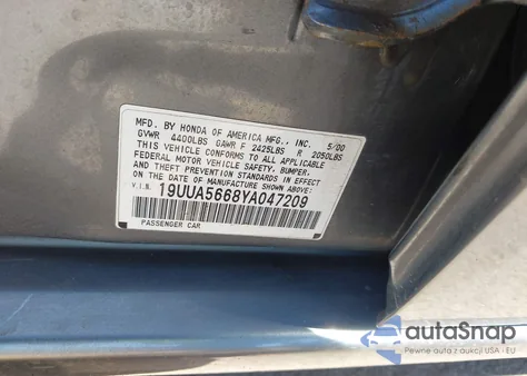 2000 Acura Tl 3.2 z USA, uszkodzony, nr VIN 19UUA5668YA047209